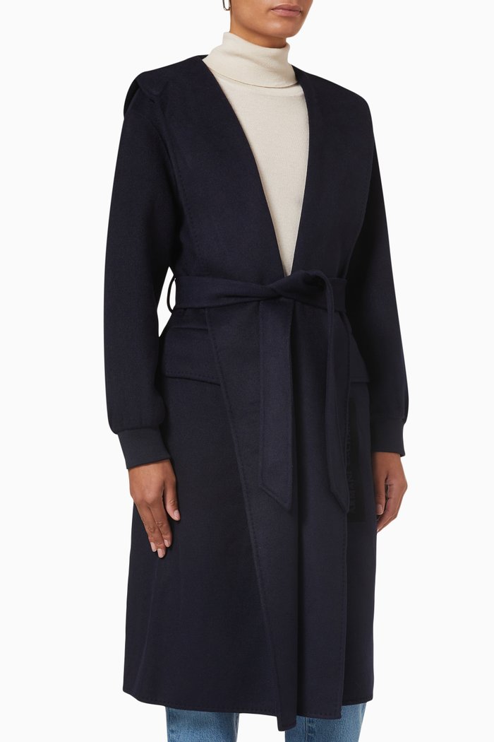 

Self-tie Belted Coat in Wool-knit, Blue