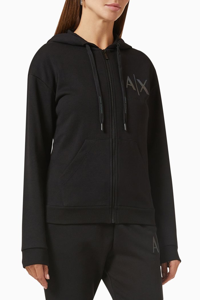 

Logo Zip-up Hoodie in Cotton-fleece, Black