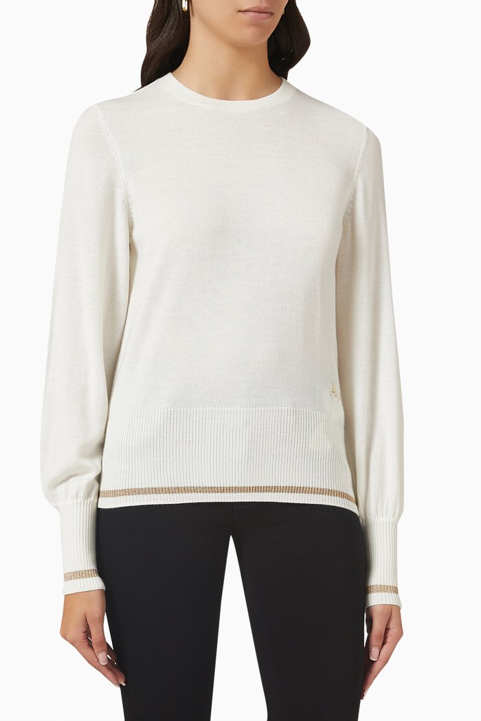 

Metallic-logo Crewneck Sweater in Wool-blend, White