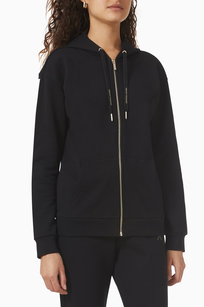 

AX Logo Hoodie in Cotton Jersey, Black