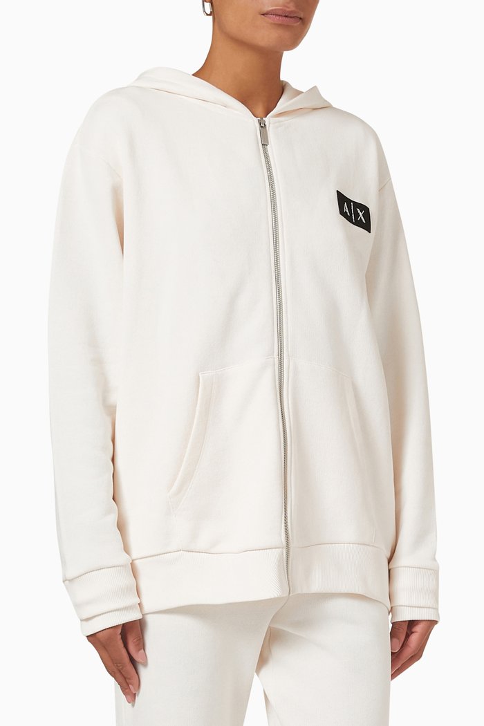 

Logo Zip Hoodie in Cotton-fleece, White