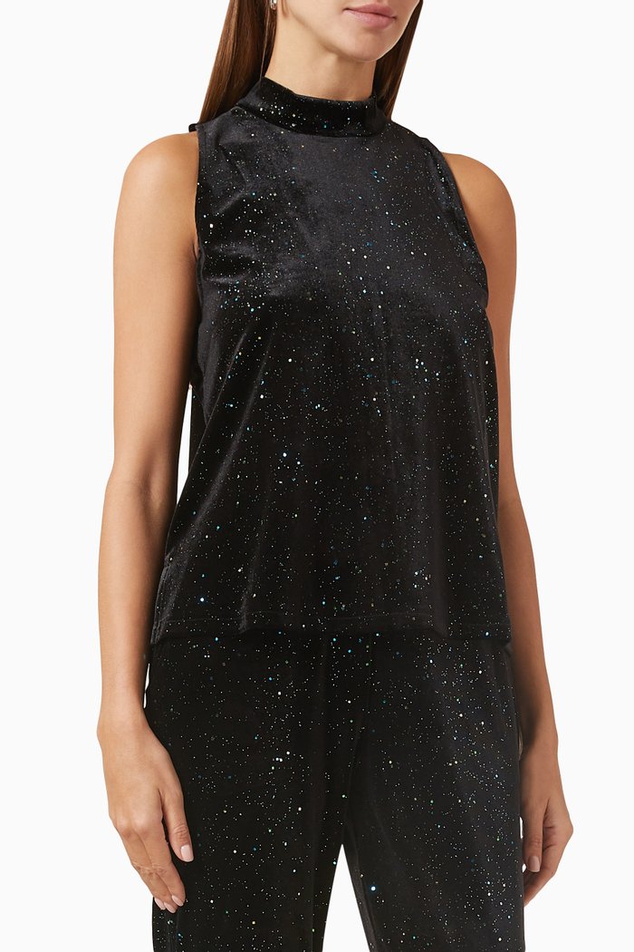 

Glitter High-neck Top, Black