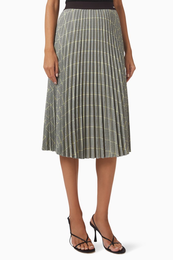 

Prince of Wales Pleated Skirt in Linen, Multicolour
