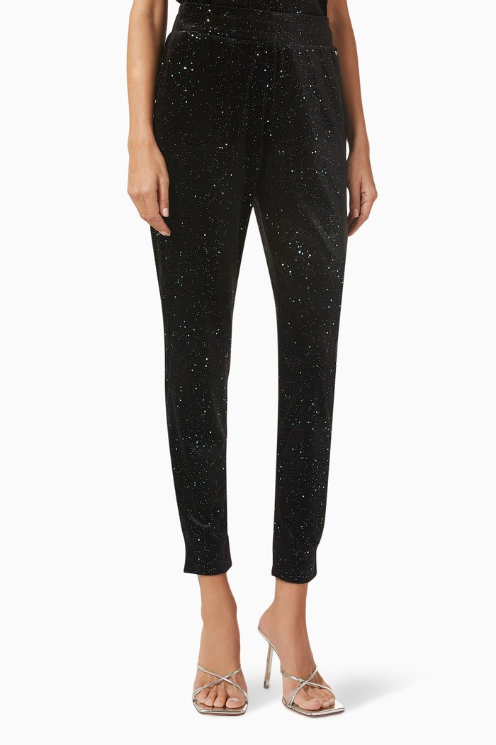 

Glitter Slim-fit Pants, Black