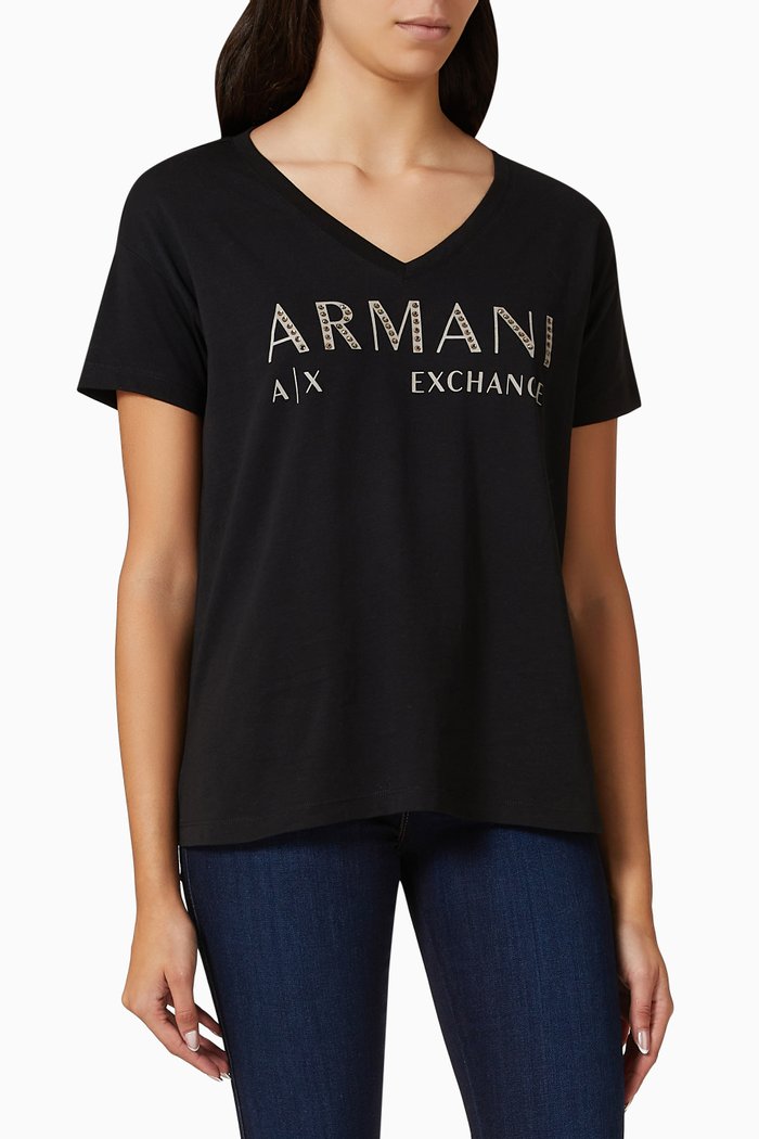 AX Lettering Logo T-shirt in Cotton, Black