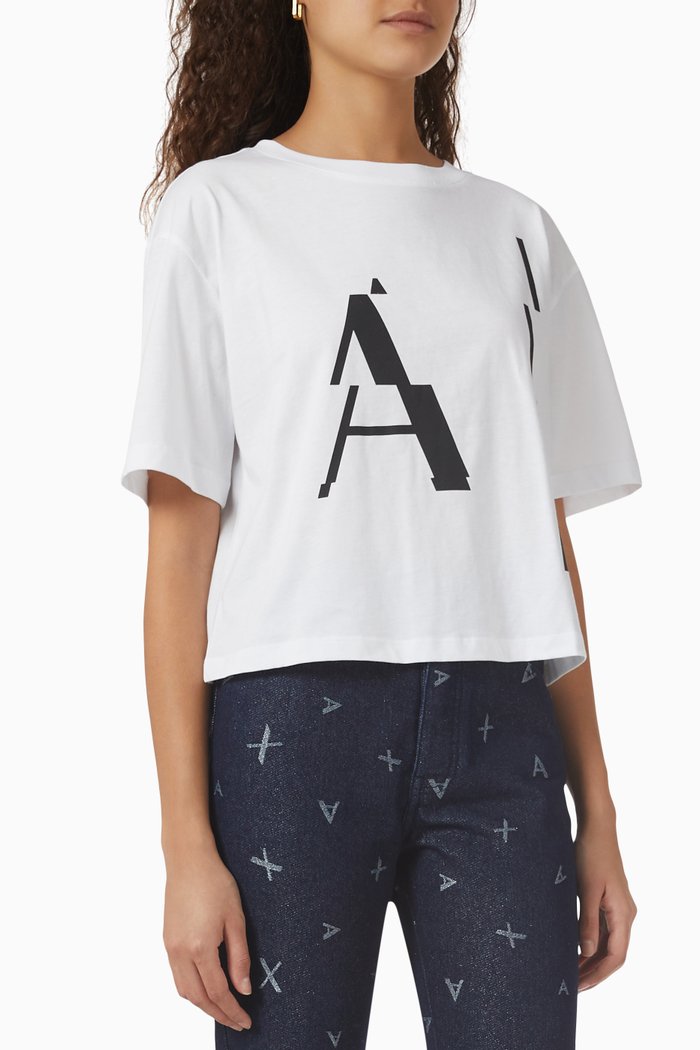 

AX Logo Crop T-shirt in Cotton Jersey, White