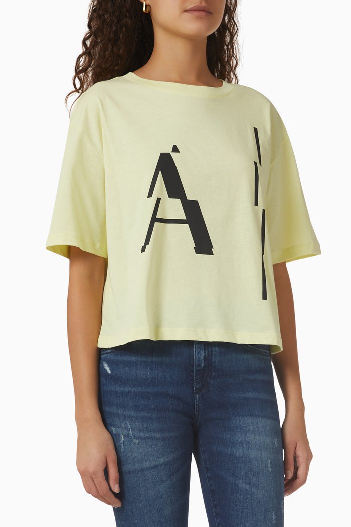 

AX Logo Crop T-shirt in Cotton Jersey, Green