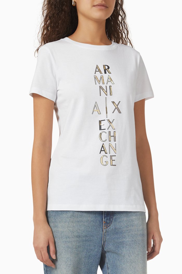 

AX Sequinned Logo T-shirt in Cotton Jersey, White