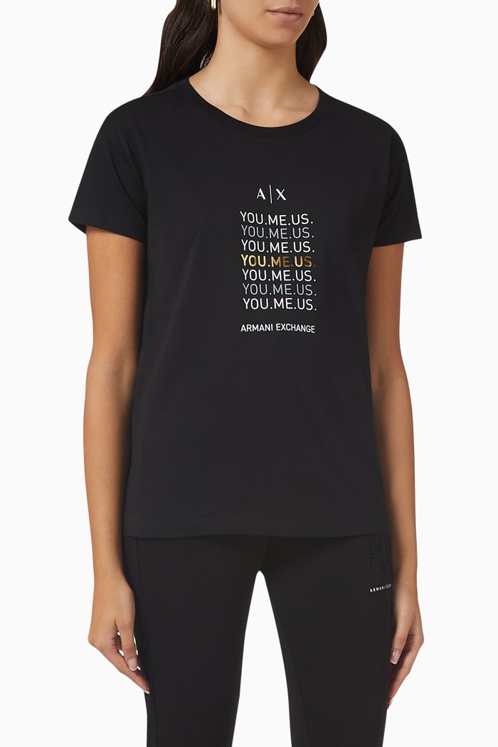 

'YOU.ME.US' Logo T-shirt in Cotton-jersey, Black