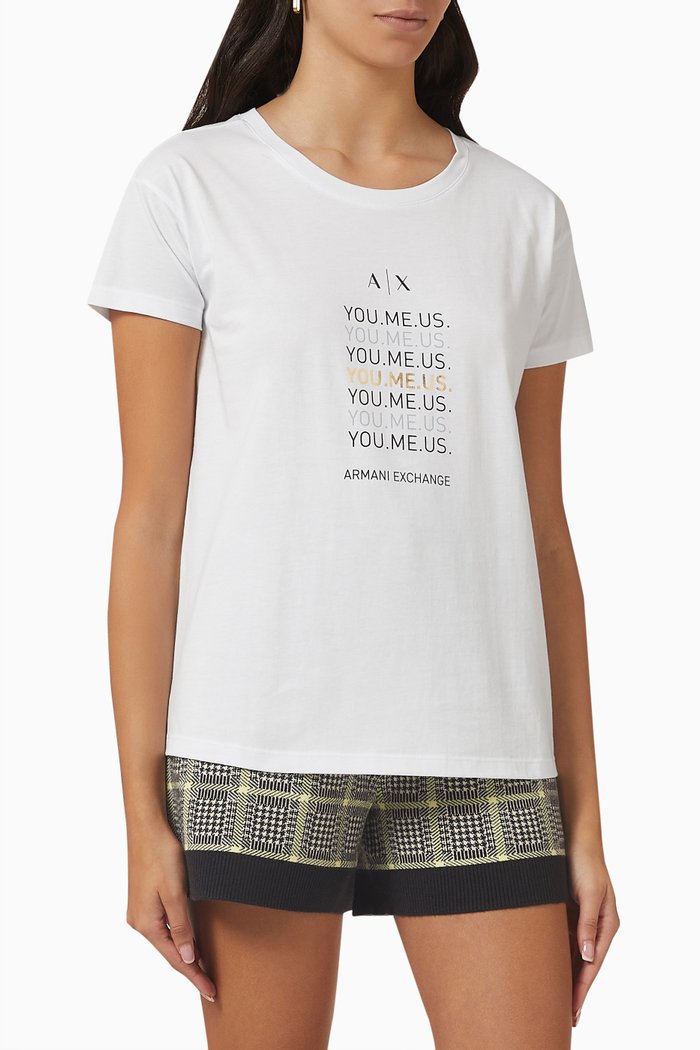 

'YOU.ME.US' Logo T-shirt in Cotton-jersey, White