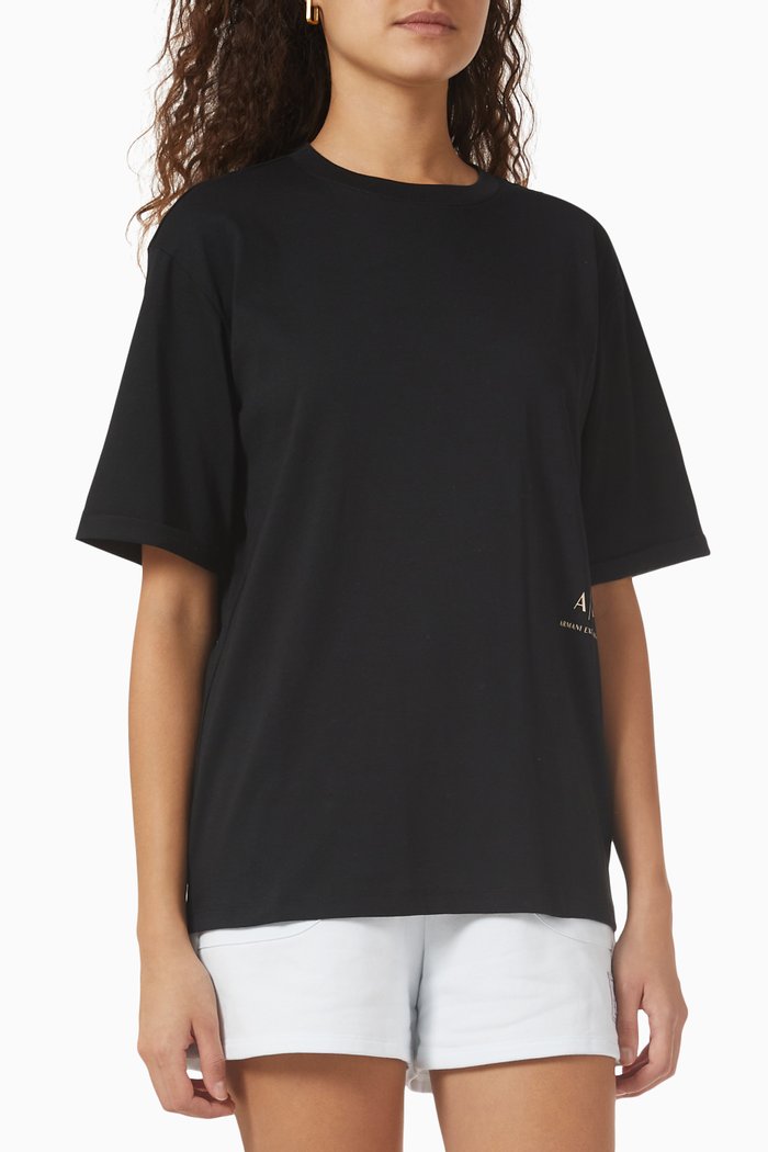 

AX Glitter Logo T-shirt in Cotton Jersey, Black