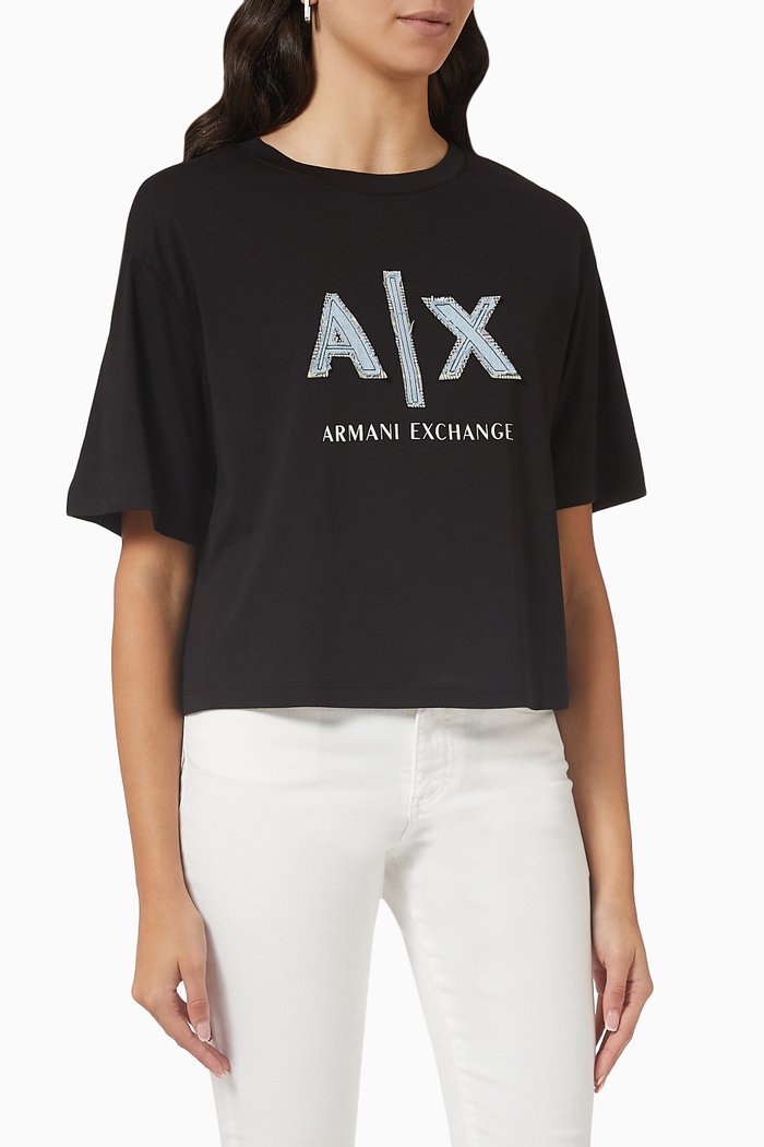 

AX Logo-appliquéd T-shirt in Cotton-jersey, Black