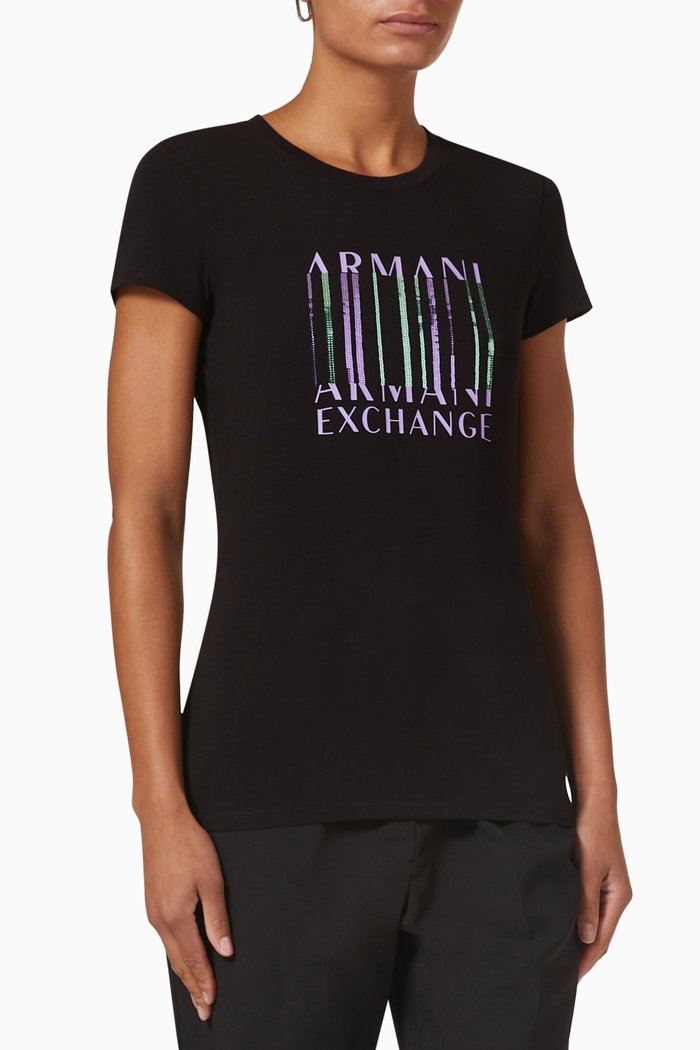 

Sequin Logo T-shirt in Cotton, Black