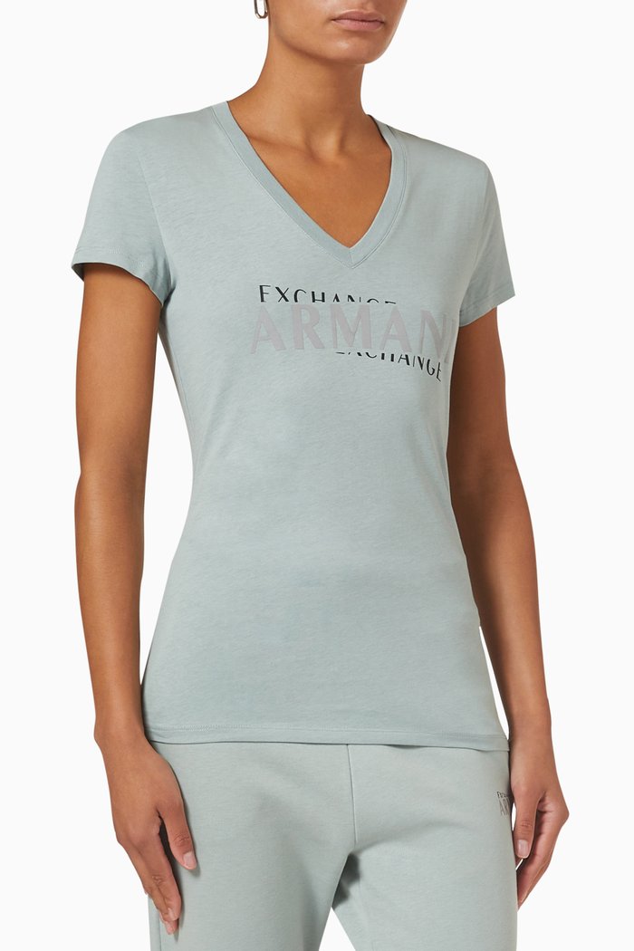 

Logo V-neckline T-shirt in Jersey, Green