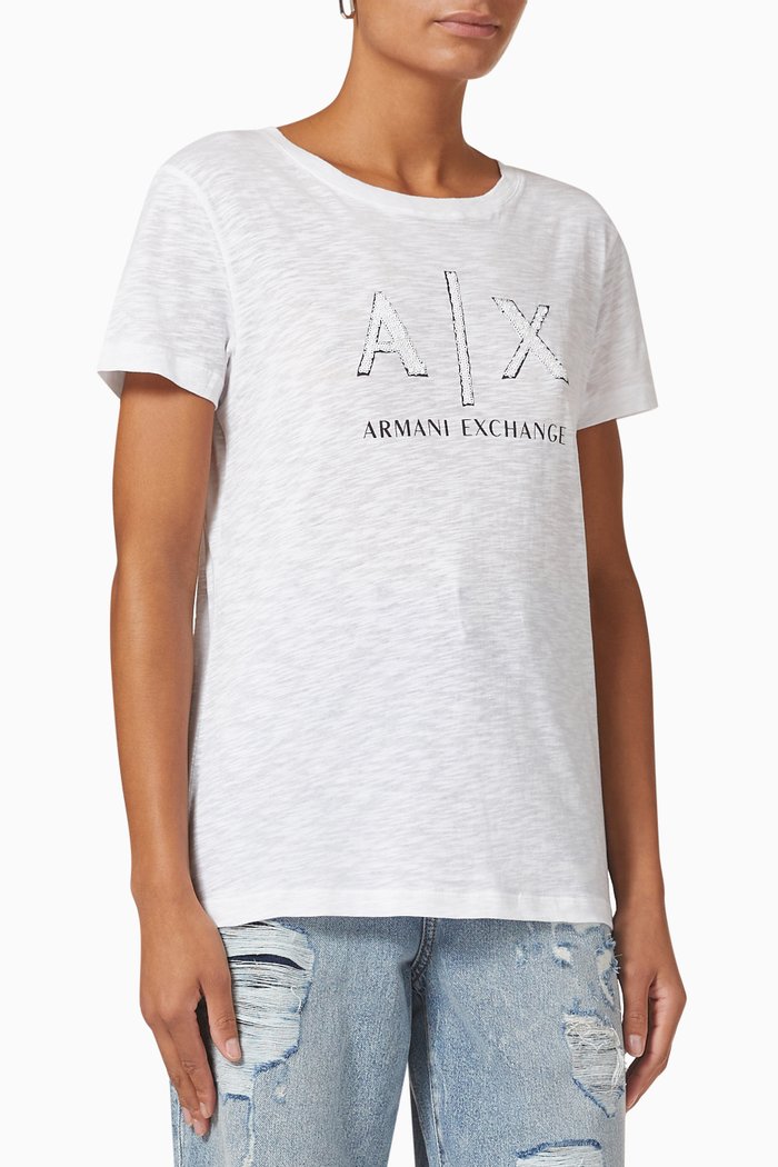 Sequin Logo T-shirt in Cotton, White