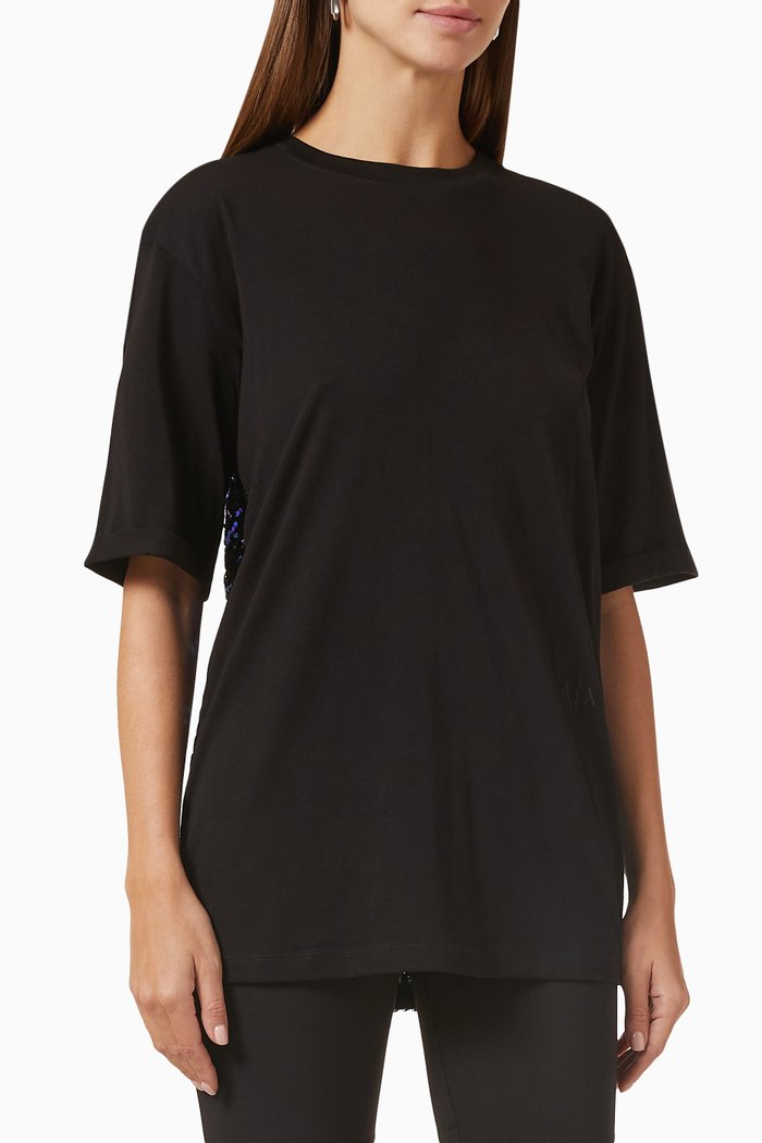

Sequin-embellished T-shirt in Cotton-jersey, Black