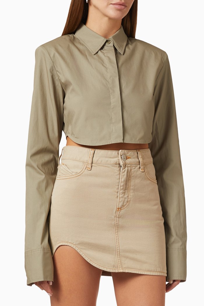 

Uma Crop Shirt in Cotton, Brown
