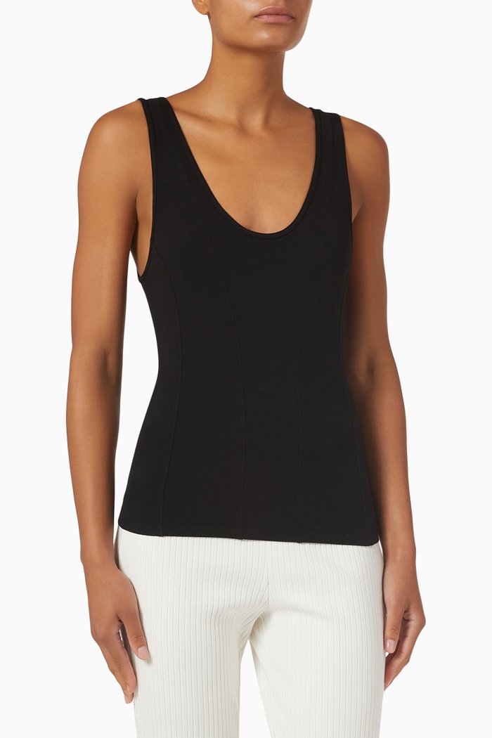 Seamed Tank Top in Cotton Jersey, Black