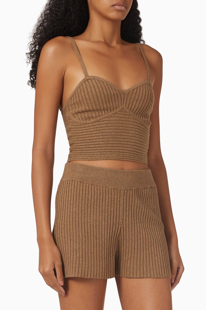 

Crop Top in Cotton Blend Knit, Brown