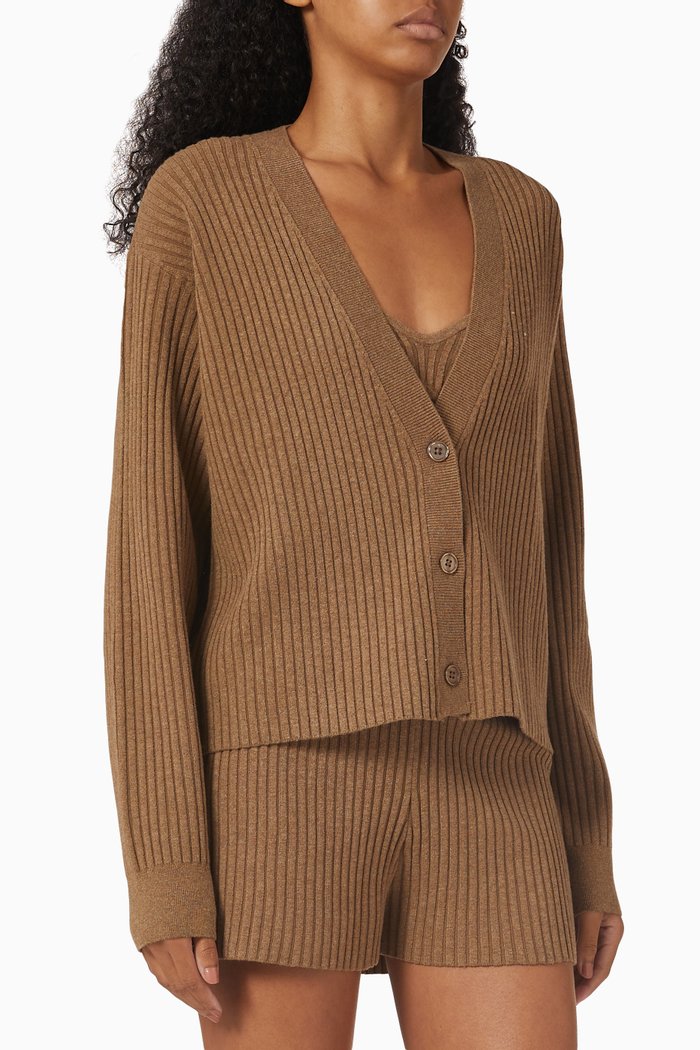 

Cardigan in Cotton Blend Knit, Brown