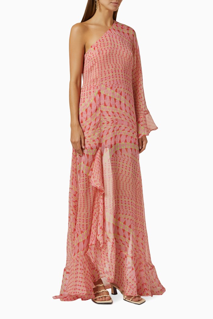 

Gaia One-shoulder Maxi Dress in Chiffon, Pink