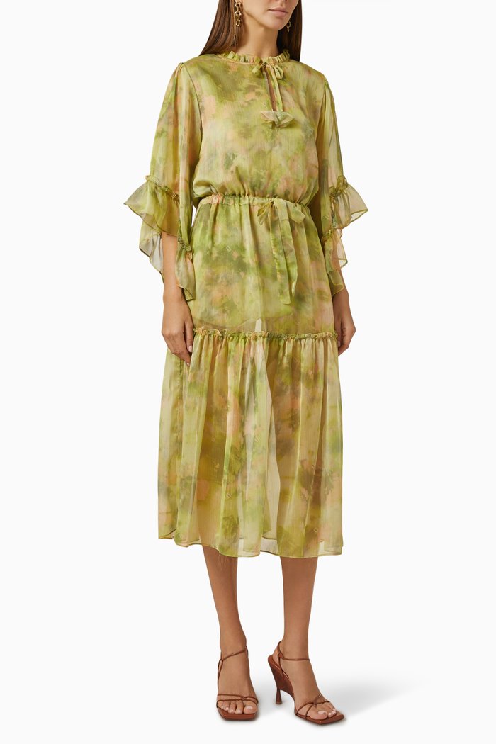 

Marcele Midi Dress in Chiffon, Green