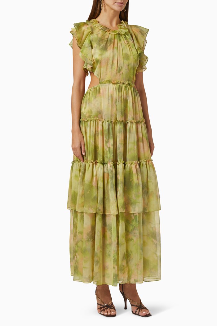 

Lana Tiered Dress in Chiffon, Green