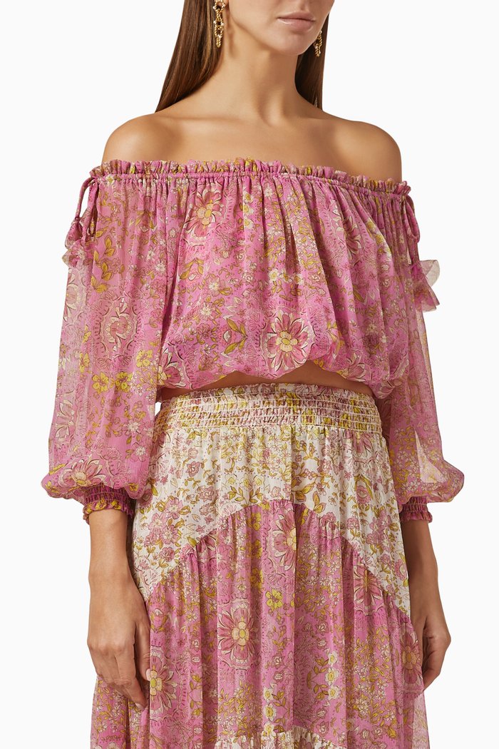 Eva Off-shoulder Top in Chiffon, Multicolour