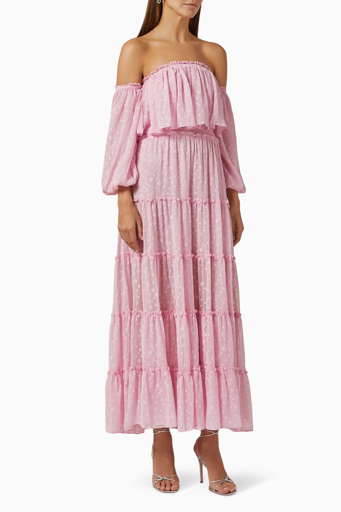 

Cassandra Off-shoulder Dress in Chiffon, Purple