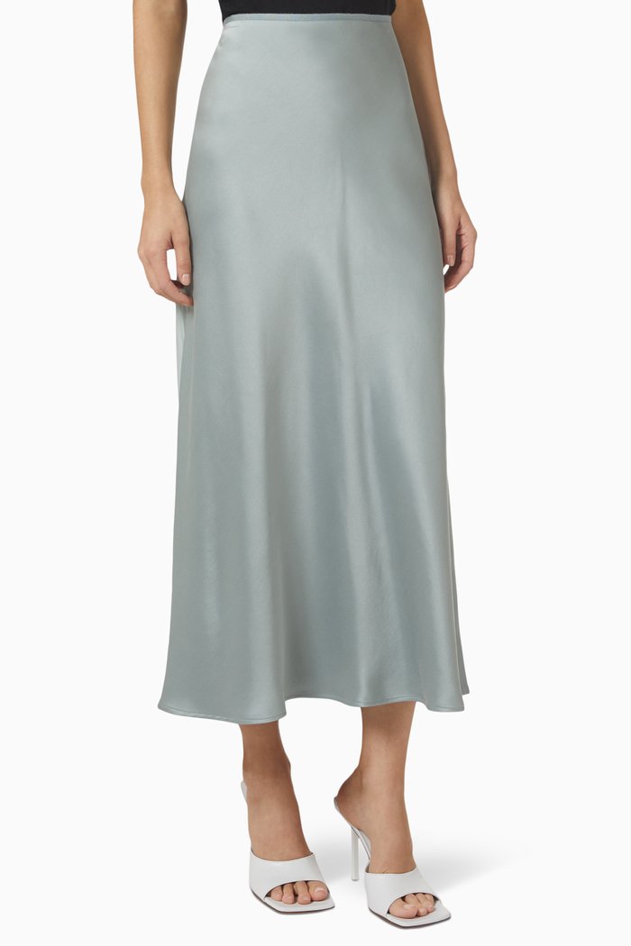 Simona Midi Skirt in Satin, Grey