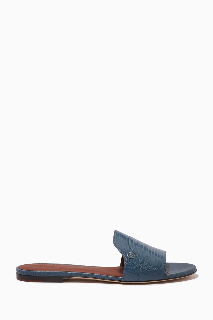 

Sesia Open-toe Slippers in Embossed Leather, Blue