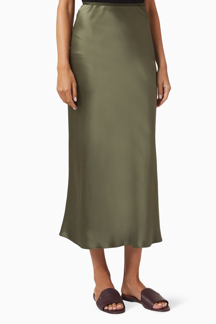 

Simona Midi Skirt in Silk-satin, Brown
