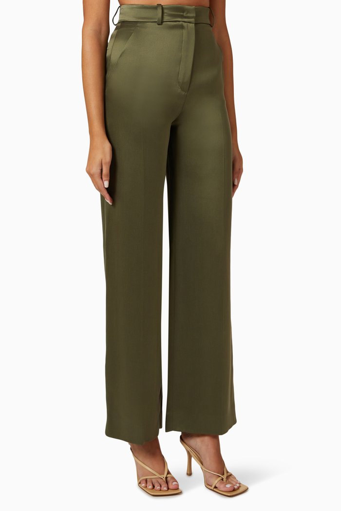 

Elias Wide-leg Pants in Silk-satin, Brown