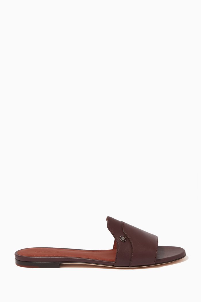 Sesia Flat Sandals in Smooth Leather, Purple