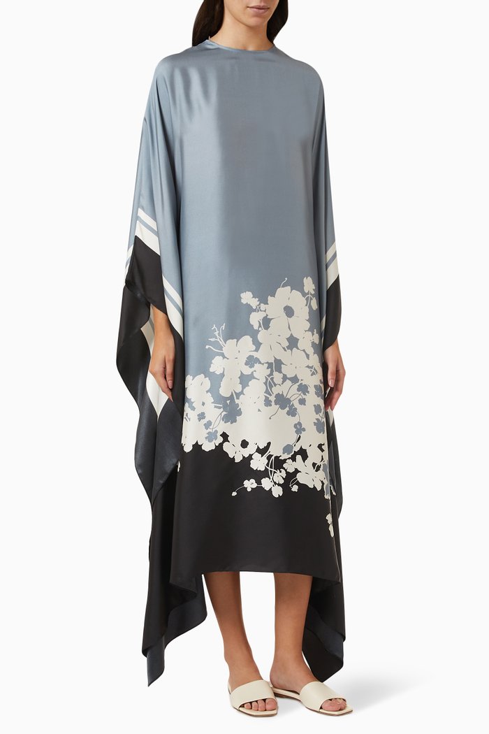 

Letizia Floral-print Poncho Dress in Silk-twill, Multicolour