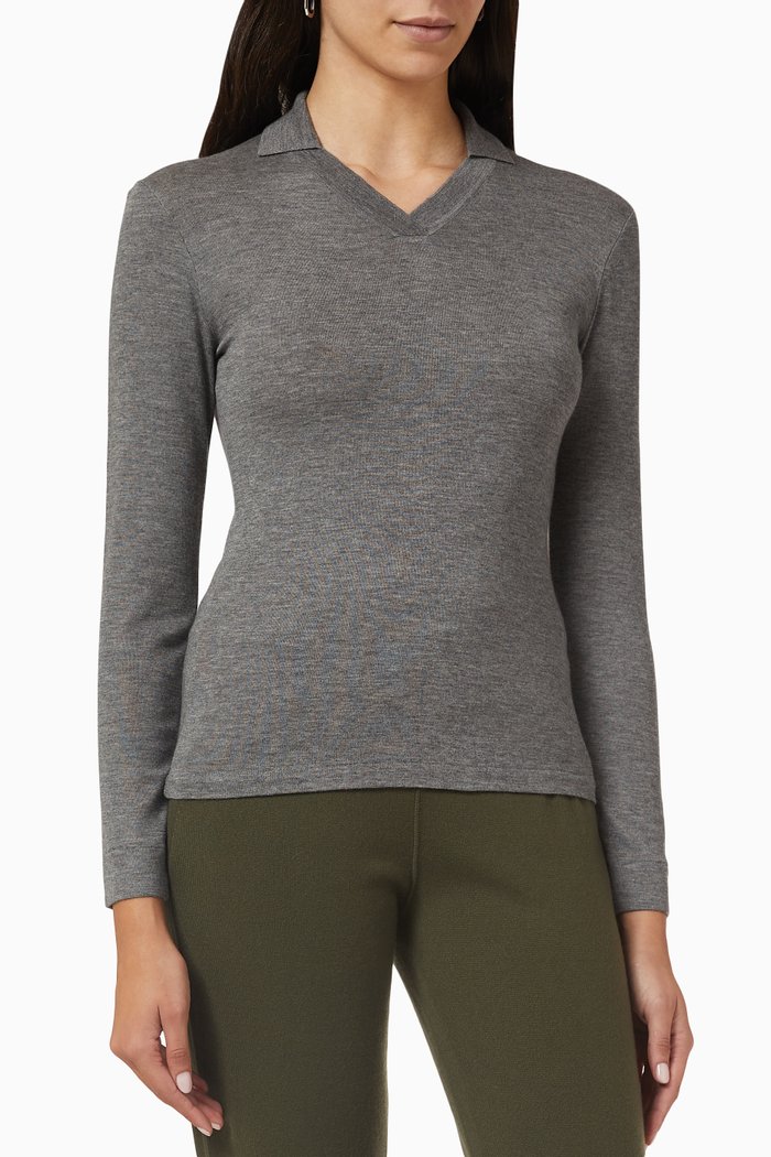 

Polo Top in Wool-knit, Grey