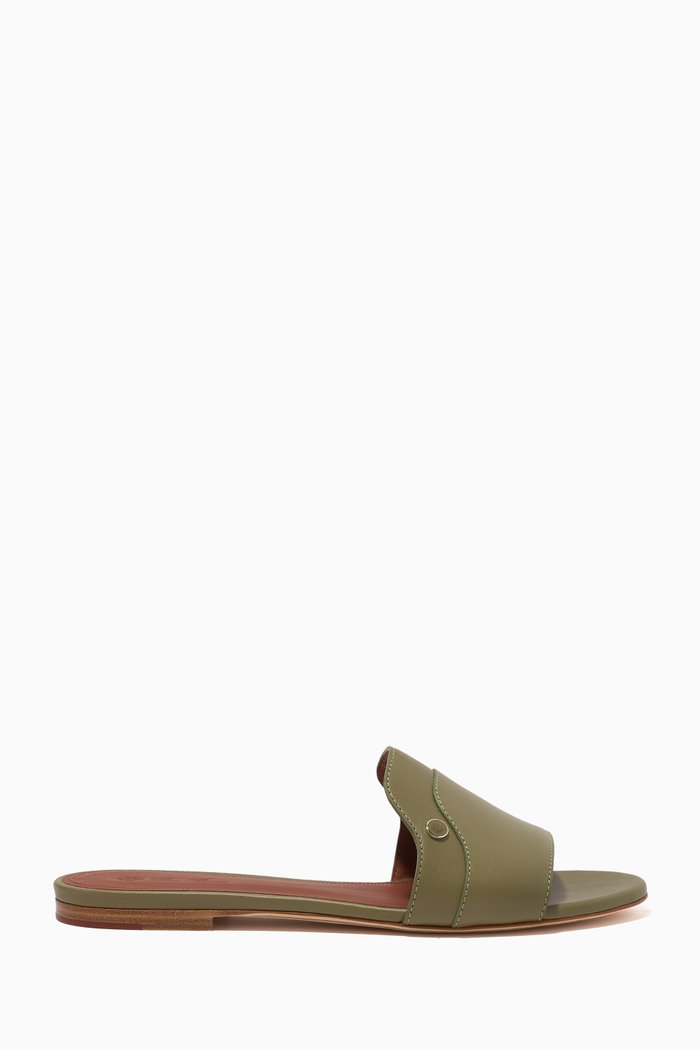 Sesia Flat Sandals in Leather, Green
