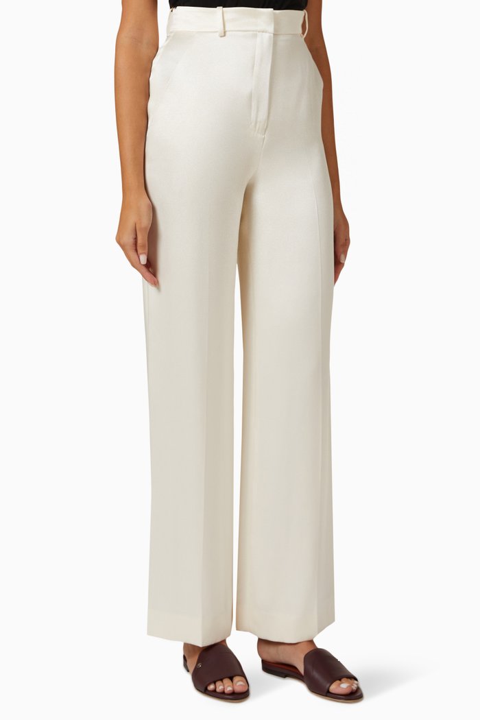 

Elias Wide-leg Pants in Silk-satin, White