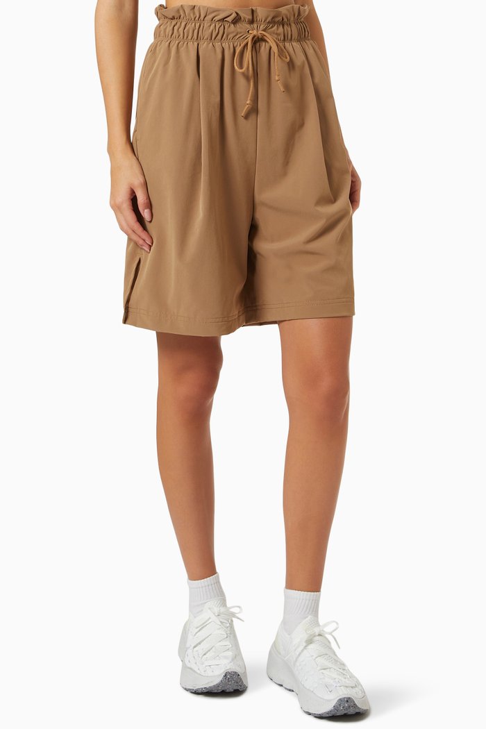 High-rise Shorts in Woven Fabric, Brown
