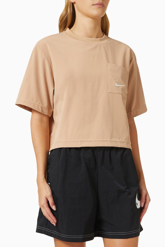 

Boxy Top in Woven Fabric, Brown