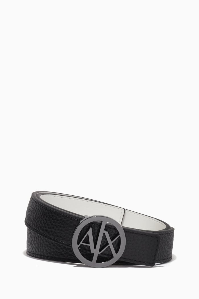 

Round AX Logo Belt in Coated Faux-leather, Black