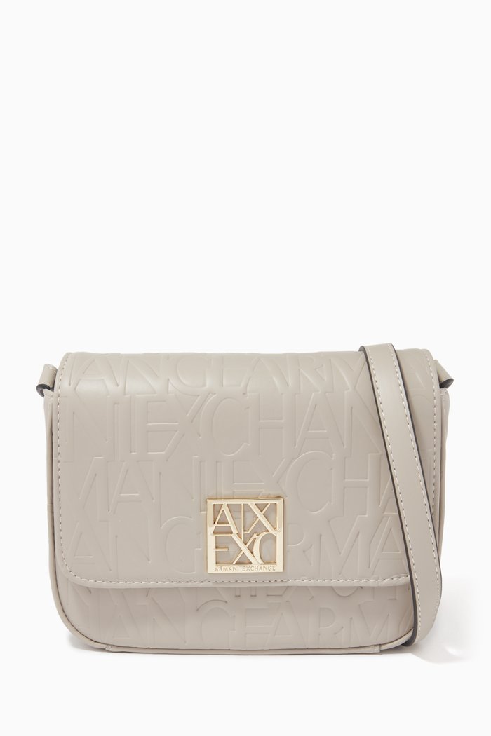 

AX Logo Embossed Crossbody Bag in Faux Leather, Neutral
