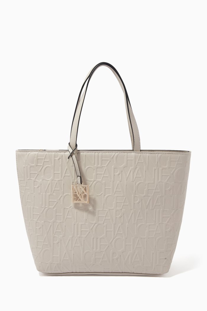 

AX Logo Embossed Tote Bag in Faux Leather, Neutral