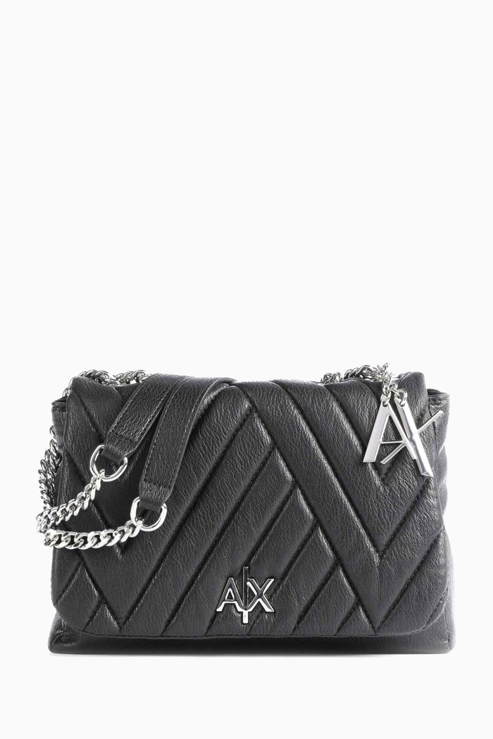 

AX Logo Shoulder Bag in Quilted Faux Leather, Black