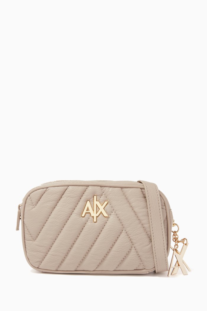 

AX Logo Camera Bag in Quilted Faux Leather, Neutral