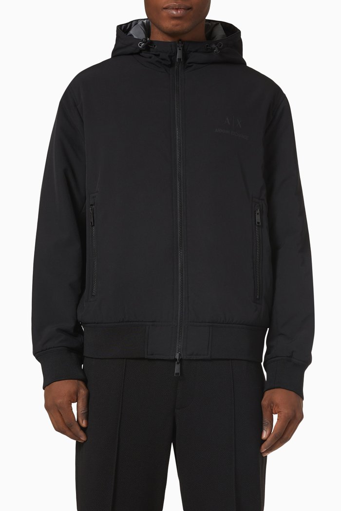 

Reversible Logo-print Hooded Bomber Jacket, Black