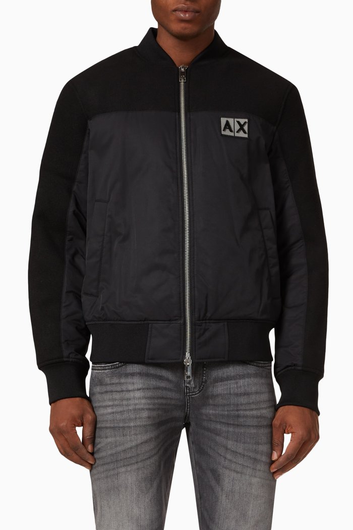

AX Logo Bomber Jacket in Cotton Blend, Black