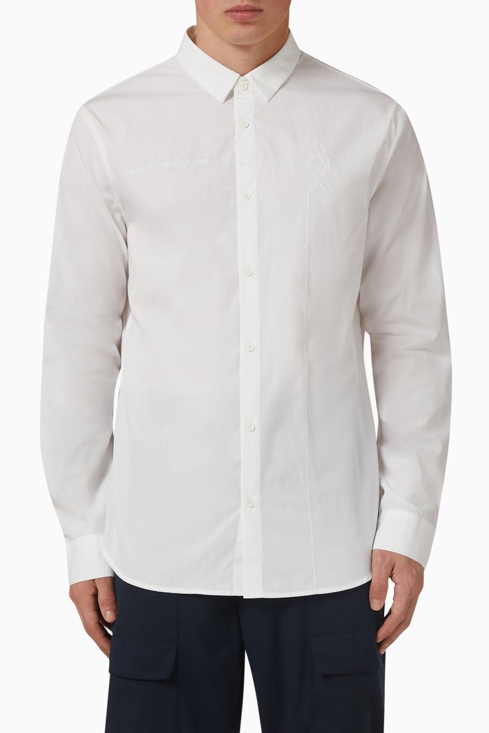 Tonal Logo Long Sleeve Shirt, White
