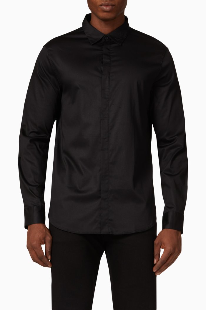 

Slim Fit Shirt in Cotton, Black