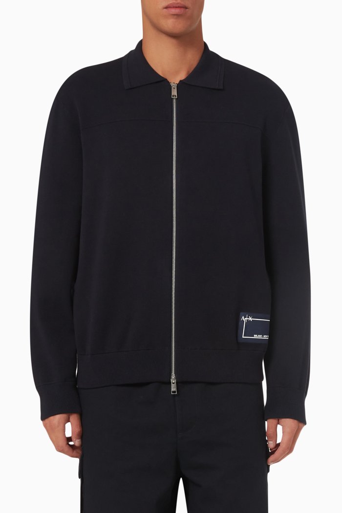 

Logo Double-zipped Cardigan in Cotton, Blue